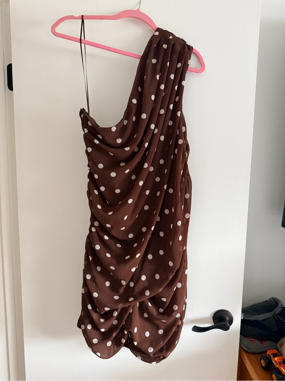 Abercrombie & Fitch Brown Polka Dot One-Shoulder Mini Dress